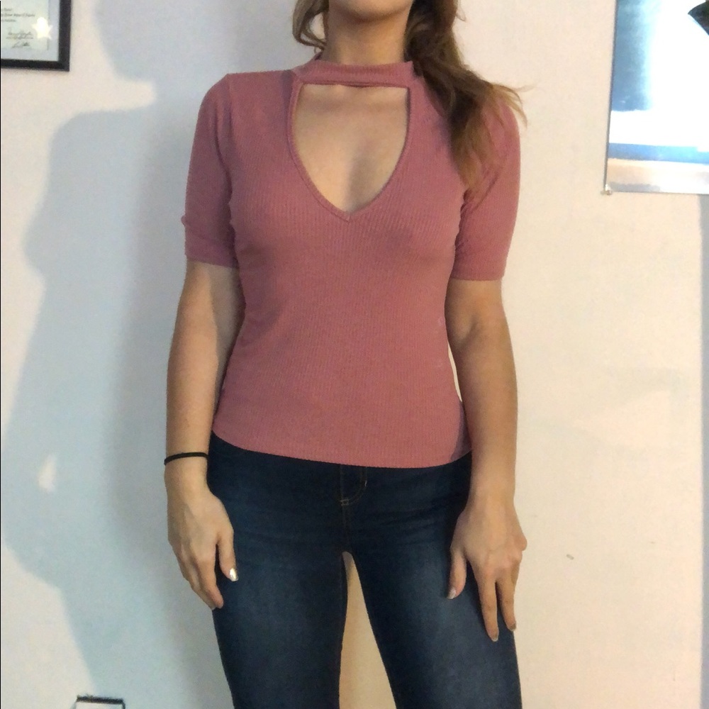 PRICE DROP Pink Cutout Ribbed Tee
